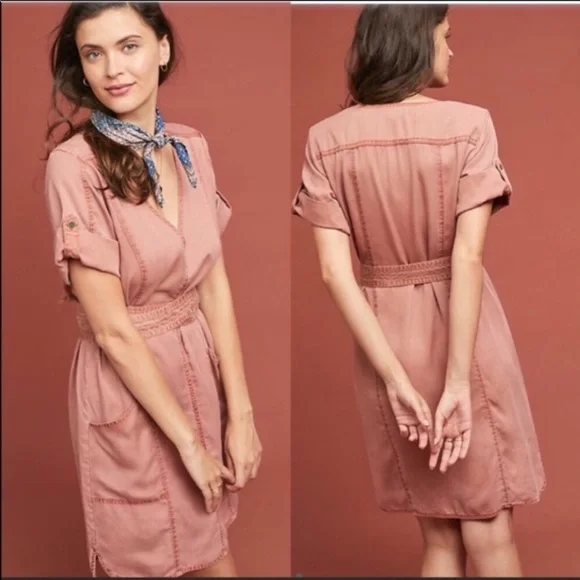 Anthropologie | Dresses | Anthro Pilcro Pink Classic Shirt Dress Tie Waist  | Poshmark